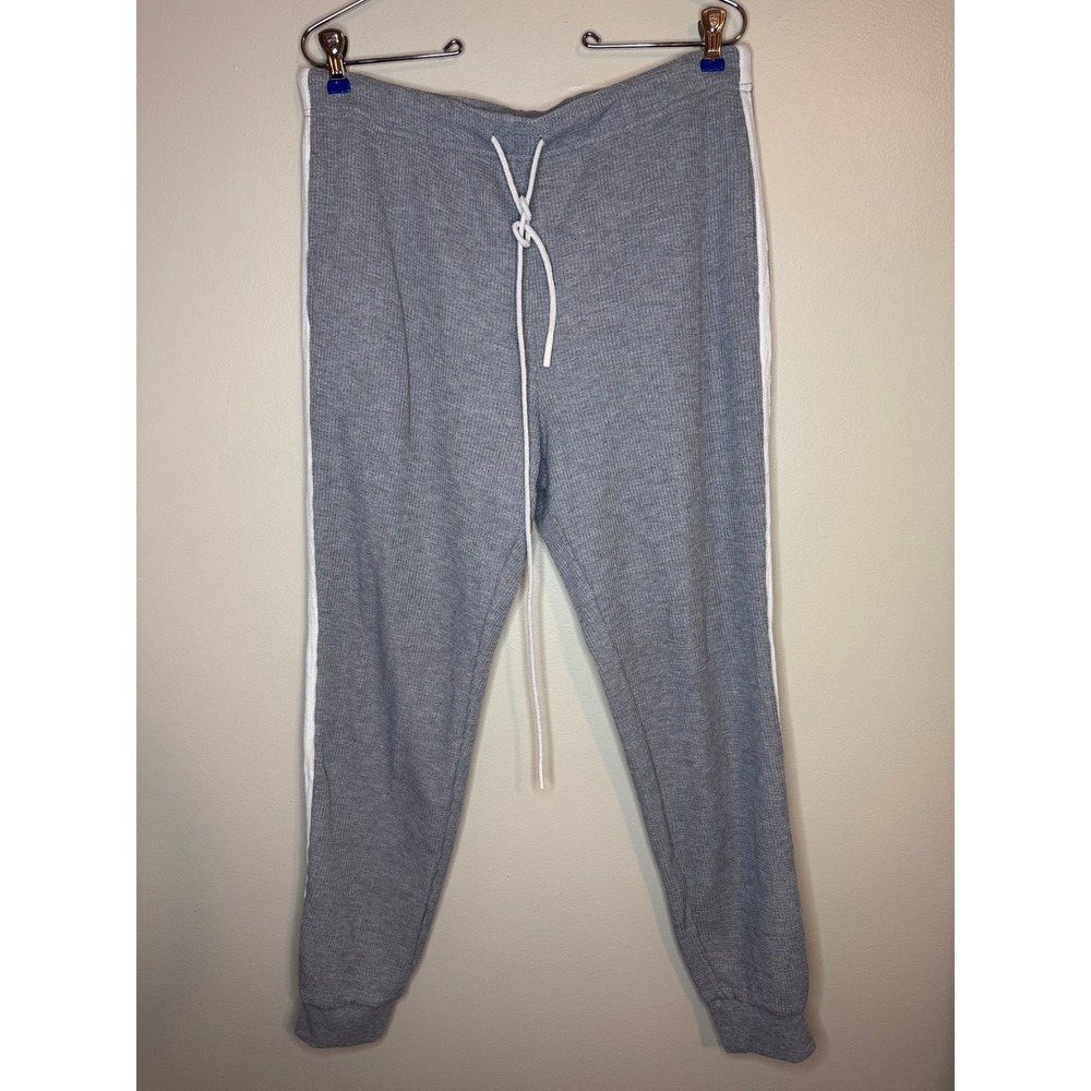 Varley Grey Waffle Knit Joggers Side Stripe Drawstring Lounge Pants Womens Large